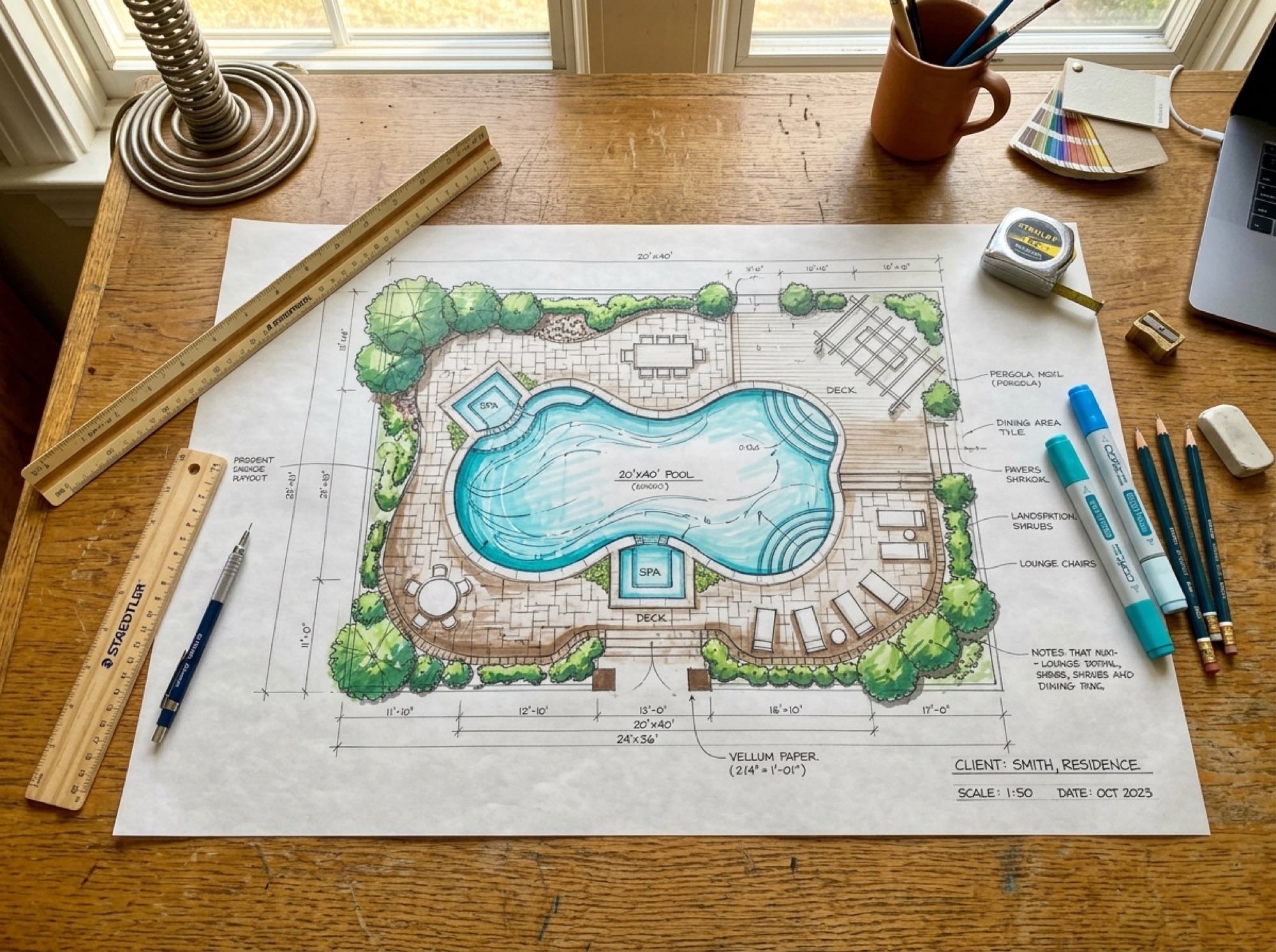 Concept drawing of a pool site plan